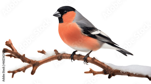 Photo A bullfinch sits on a snow-covered branch