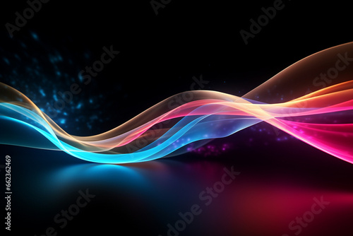 Curved colorful neon light waves.