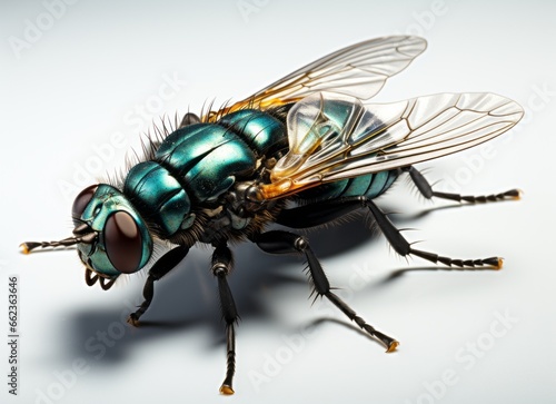 Close-up of a shimmering blue fly