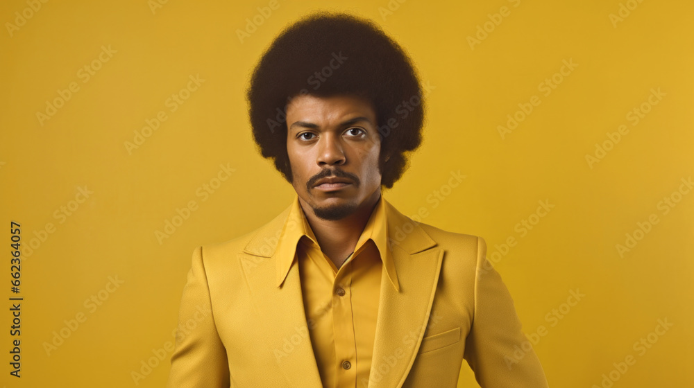 Obraz premium Black Man in 1970s Vintage with a Vivid Background