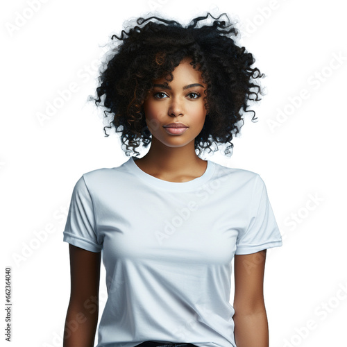 African-American woman in a white T-shirt / PNG, transparent background