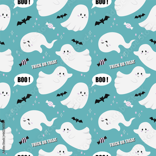 halloween seamless pattern with ghosts,bats,candys