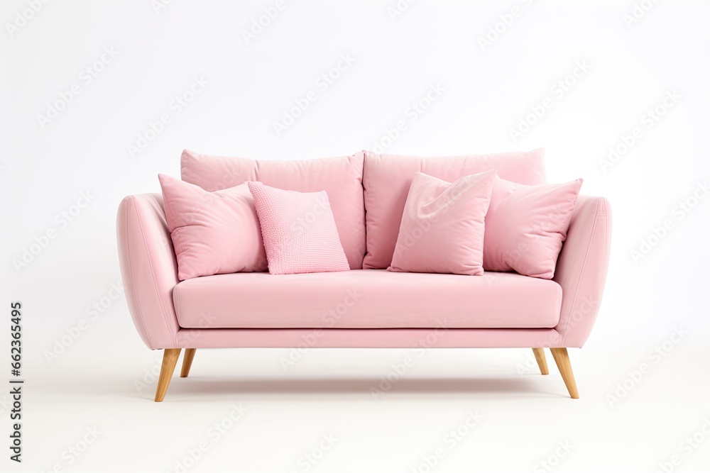 Fototapeta premium Pink modern sofa on white background