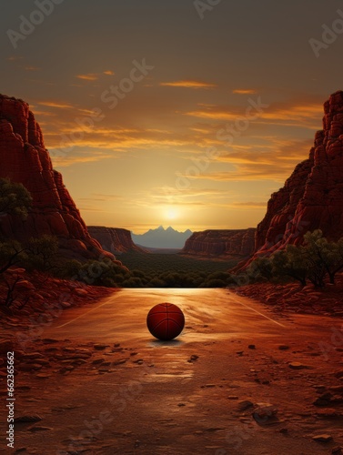 Desert sunset with basketball