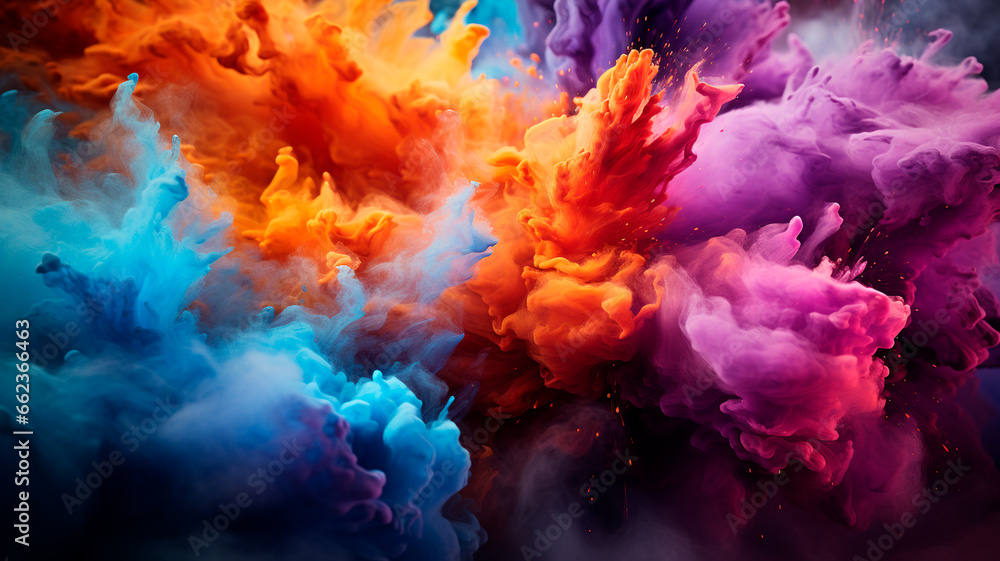 color powder explosion on black background. colorful cloud background - obrazy, fototapety, plakaty 