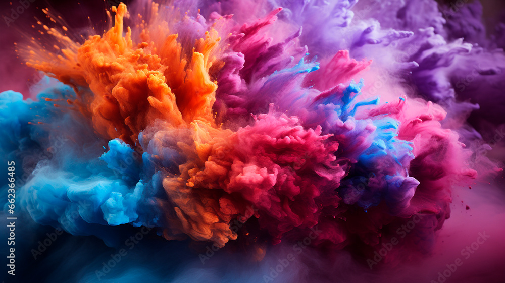 color powder explosion on black background. colorful cloud background