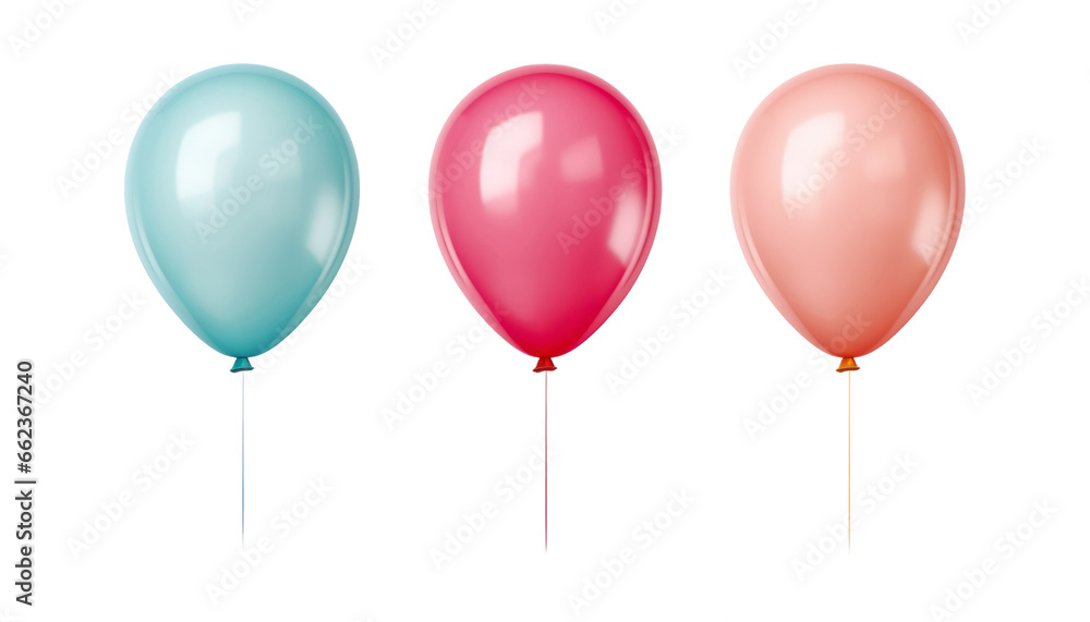 blue and pink balloons isolated on transparent background cutout