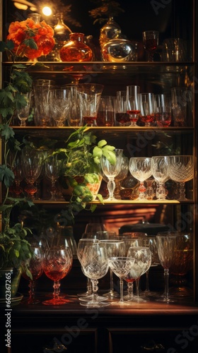 Vintage bar cabinet with glassware