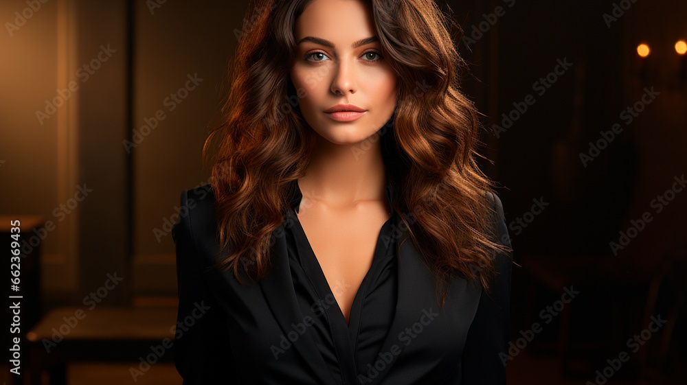 portrait of a young woman in a black dress. fashion model in a classic interior. portrait of a young woman in a black dress. fashion model in a classic interior.