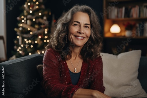 Portrait of a smiling senior woman at home during the Christmas holidays