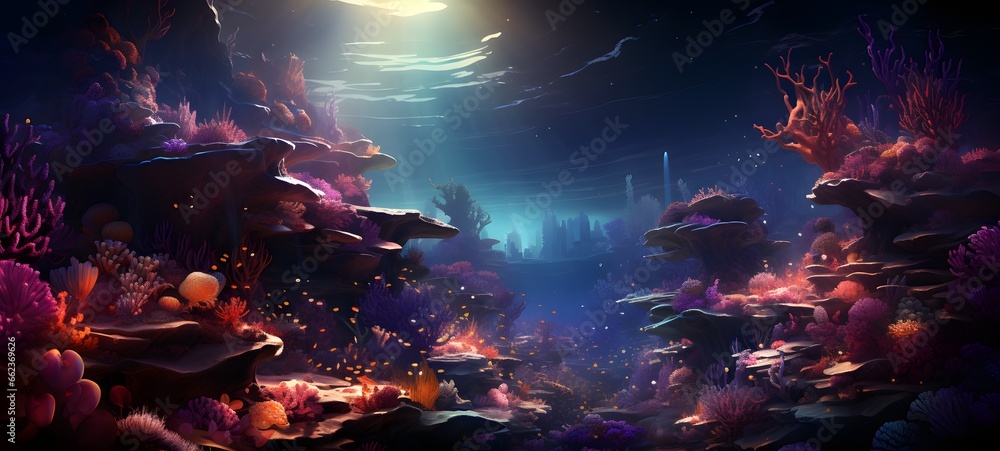 Underwater cave with coral reefs deep on ocean Underwater cave with coral reefs deep on ocean