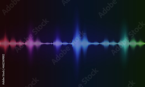 Digital equalizer sound wave vector illustration. Music neon background. Illuminated digital wave of glowing stripes. HUD element technology concept. Dynamic light flow with neon light effect.