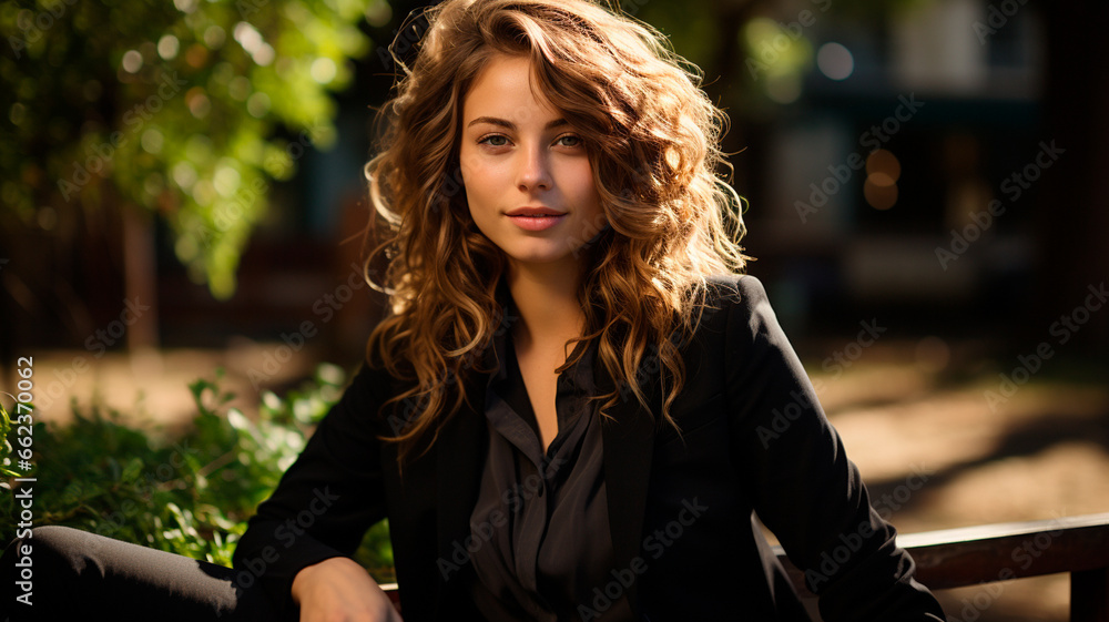 Fototapeta premium young beautiful woman in a black suit