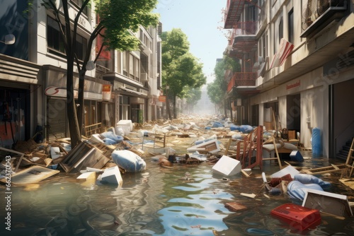 Severe and destructive flooding in the city, the aftermath of the downpour, the cause of climate change photo