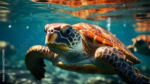 red sea turtle in the water