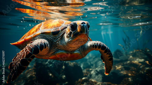 red sea turtle in the water