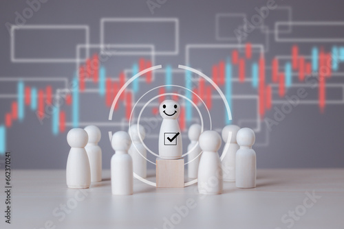 Wooden figure,Leadership, Human resource, Talent management, Recruitment employee, Successful business team leader concept. Good leaders lead to business success. . Wooden peg dolls. wooden doll.