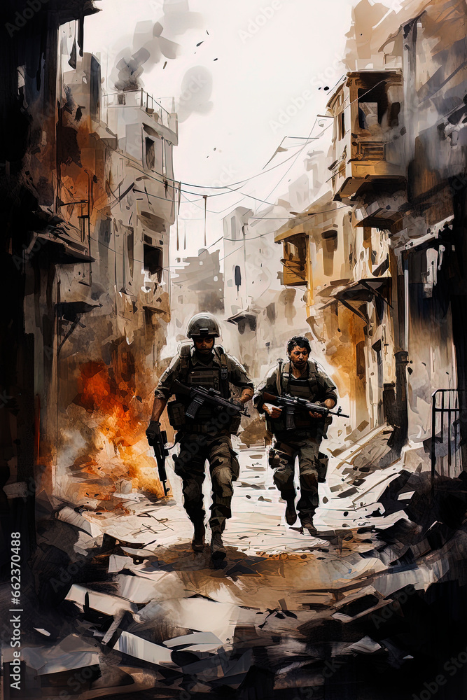 Generative AI illustration of Israeli soldiers patrolling the Gaza Strip