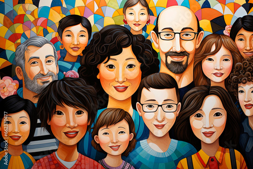 Generative AI illustration of interracial families pattern background