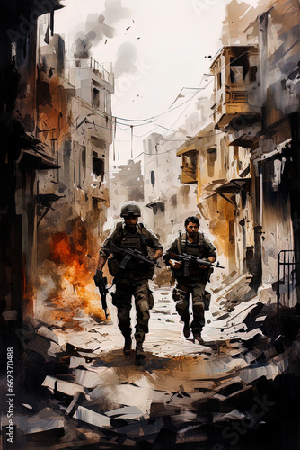 Generative AI illustration of Israeli soldiers patrolling the Gaza Strip
