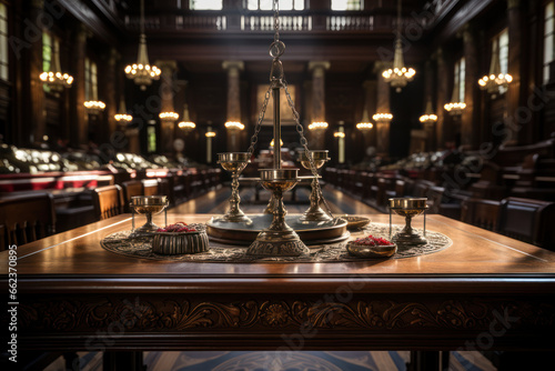 A courtroom with a judge delivering a just verdict, illustrating progress in legal justice and fairness. Concept of legal progress. Generative Ai.