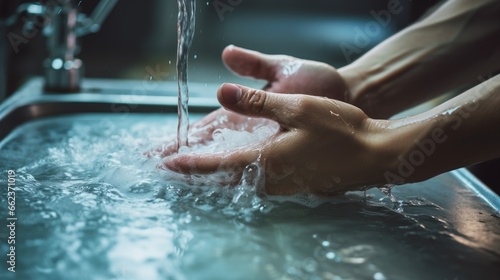 A close-up image of hands lathering up with plenty of soap at a sink.