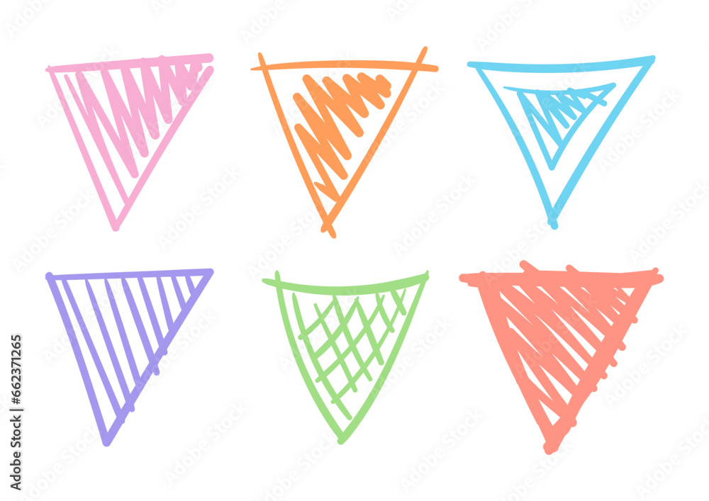 hand drawn six steps triangle shapes. scribble triangle symbols hand drawn six steps triangle shapes. scribble triangle symbols