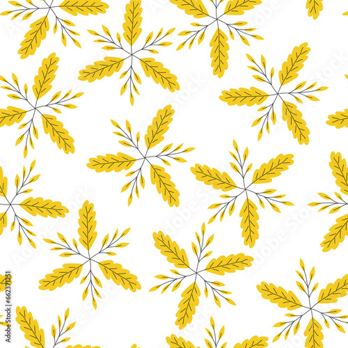 Yellow leaves on white background seamless pattern for wrapping paper, wallpaper, textile etc.