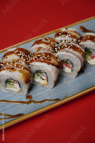 sushi, rolls, Japanese food, fish, rice