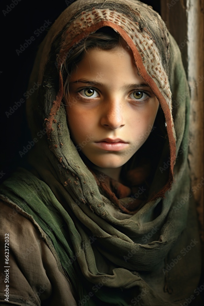 girl in a refugee camp in a war zone