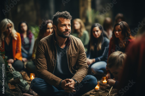 A group therapy session for individuals recovering from social media addiction, emphasizing healthy online habits. Concept of addiction recovery. Generative Ai. photo