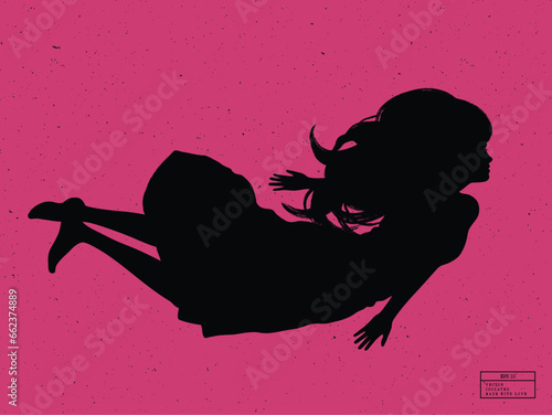 Silhouette of person underwater. Swim woman isolated vector outline