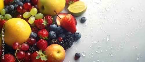 photos of fresh fruit from various variants, beautiful colors with a splash of clear water. Generative AI