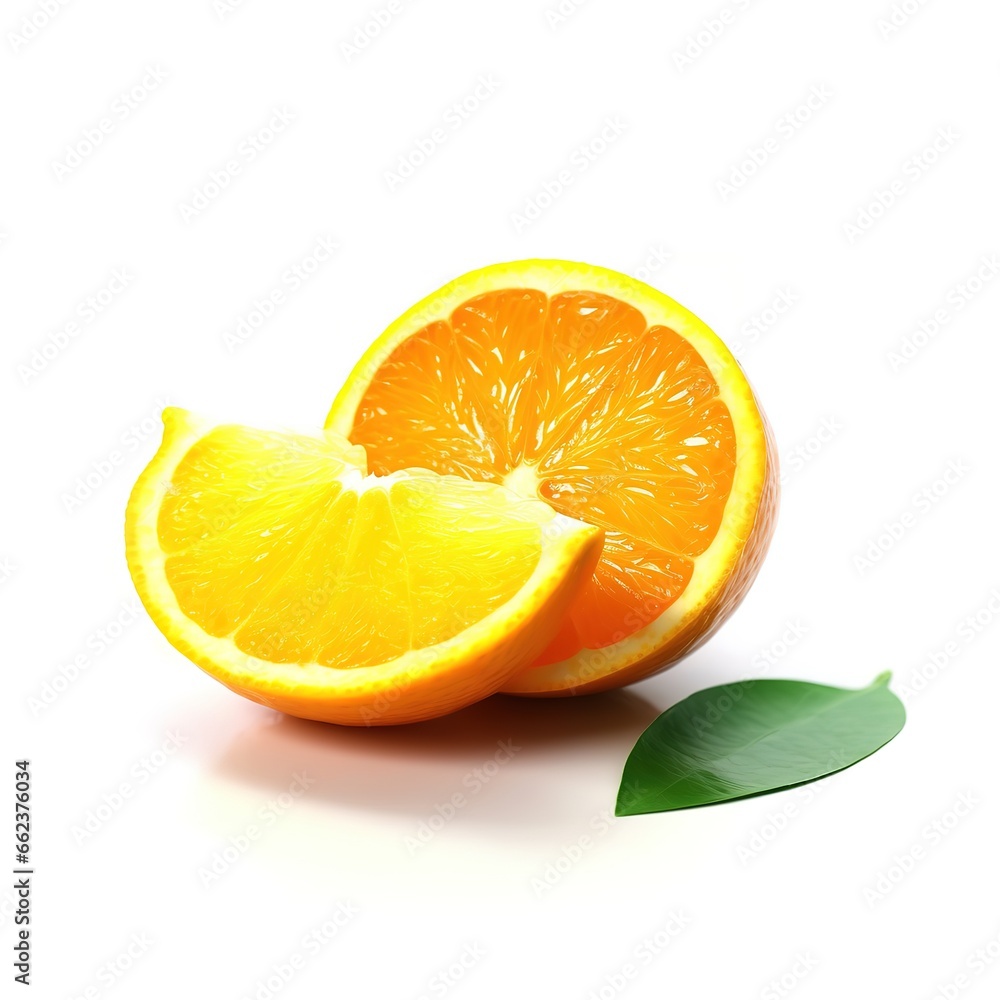 Fototapeta premium Close-up photo of ripe and fresh oranges on white background. Generative AI