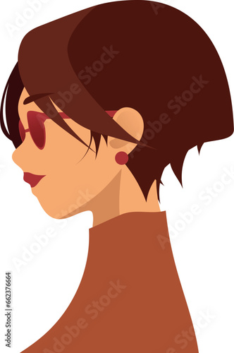 Beautiful, young woman, side view. Head and shoulders. Close-up female portrait in modern vector style.
