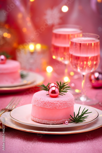 Pink cake in Christmas decoration
