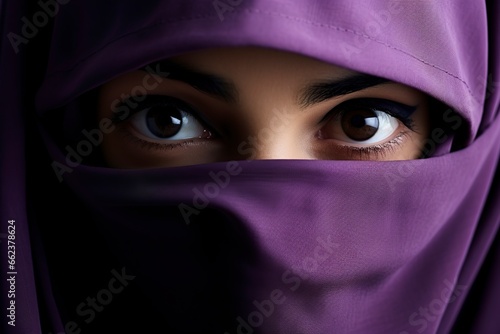 young and attractive Muslim woman in a purple hiyab photo
