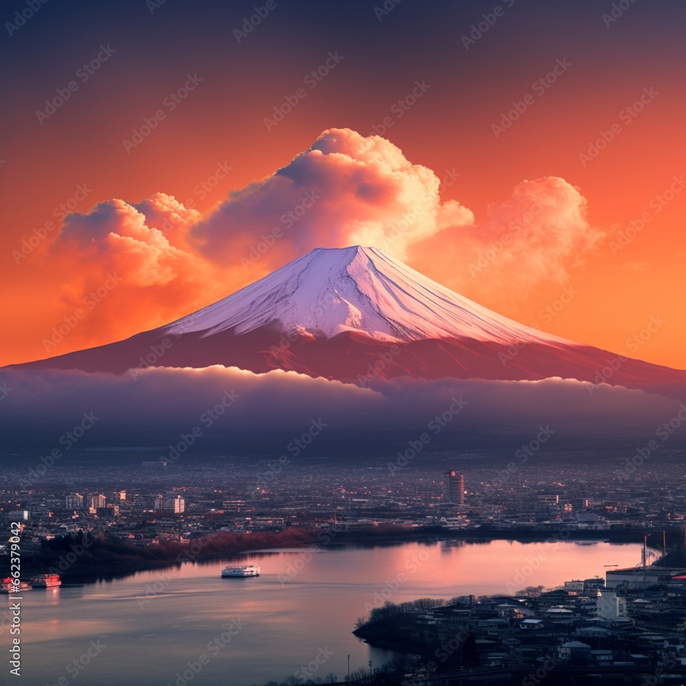 Photo mount fuji eruption active volcano mountain photography image AI generated art