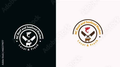 beef and fish logo,emblem logo,meat logo