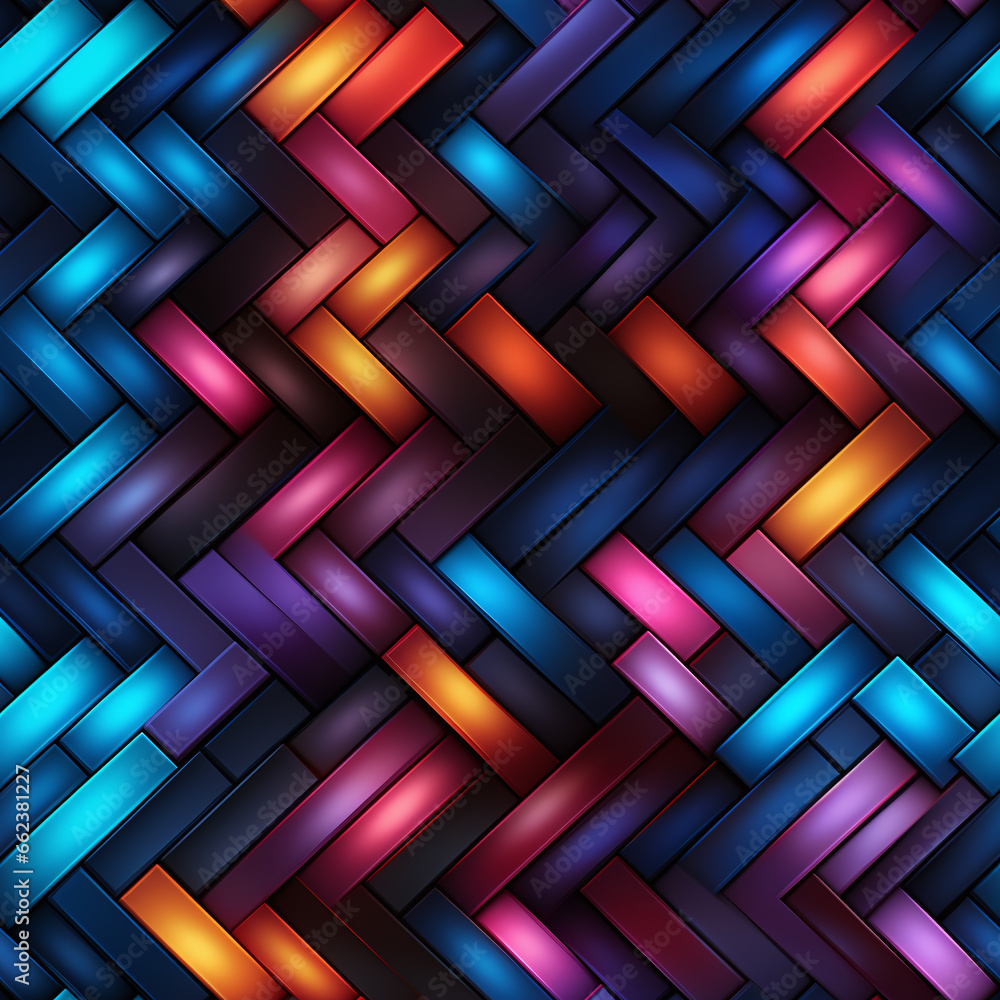 Fototapeta premium Herringbone Template Texture of Neon Lights(Tile)