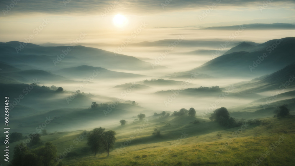 Misty Morning Over a Valley