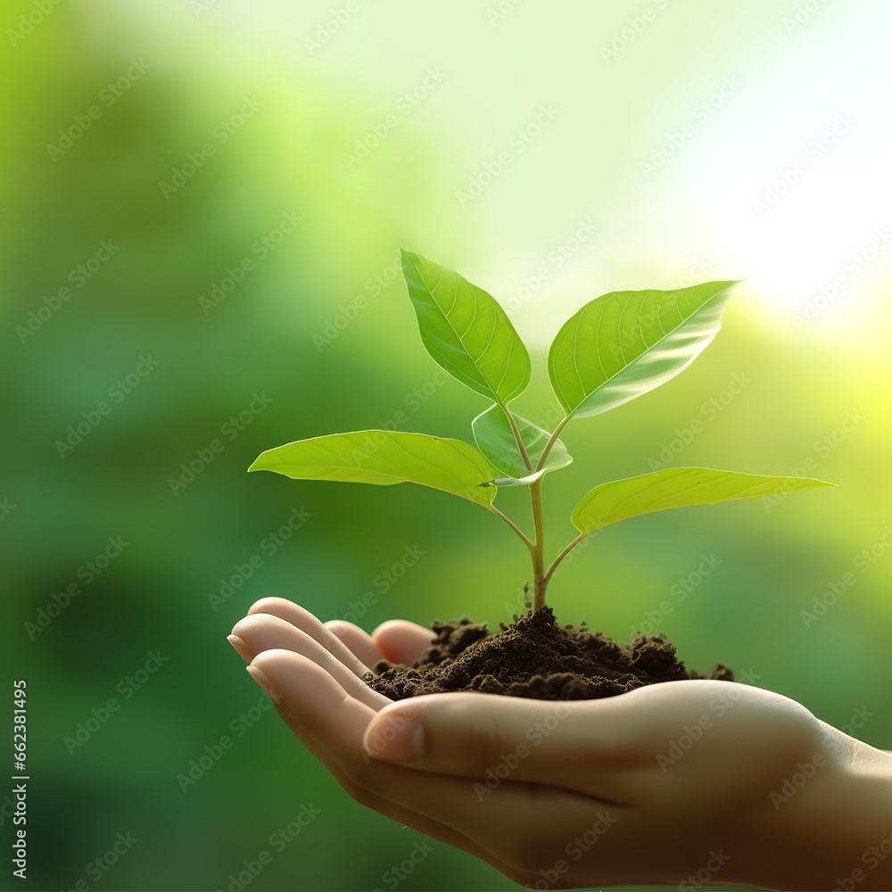 Close-up photo of person's hand holding abundant soil with young plants in hand for agriculture with environmentally friendly concept. Close-up photo of person's hand holding abundant soil with young plants in hand for agriculture with environmentally friendly concept.