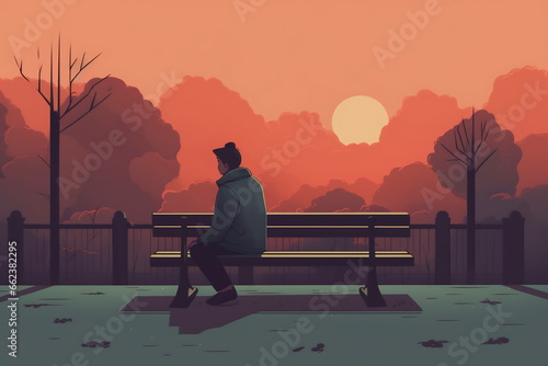 Illustration of a lonely lost person, surreal art, alone loneliness and solitude concept artwork, conceptual painting work
