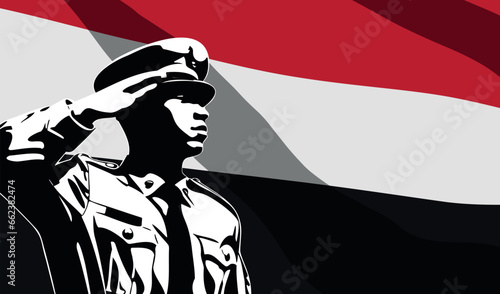 Silhouette of soldier with Yemen flag on background