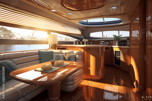 Luxurious interior of a modern yacht