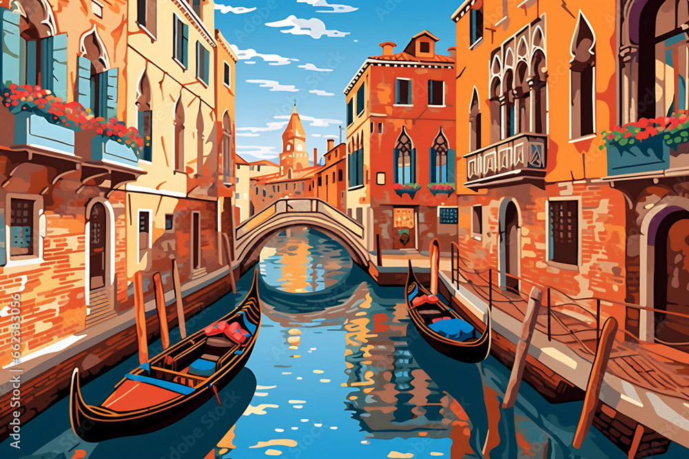 Obraz premium Venice urban landscape. Pattern with houses. Illustration.