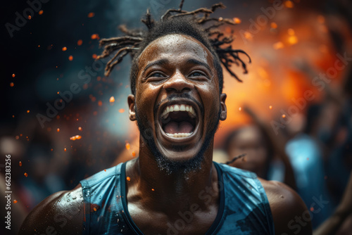 A portrait of an athlete in the moment of victory, capturing their triumphant spirit. Generative Ai.