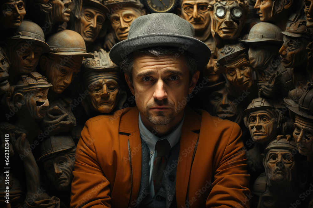 A surreal portrait of a subject with multiple faces, symbolizing the complexity of human emotions. Generative Ai. A surreal portrait of a subject with multiple faces, symbolizing the complexity of human emotions. Generative Ai.