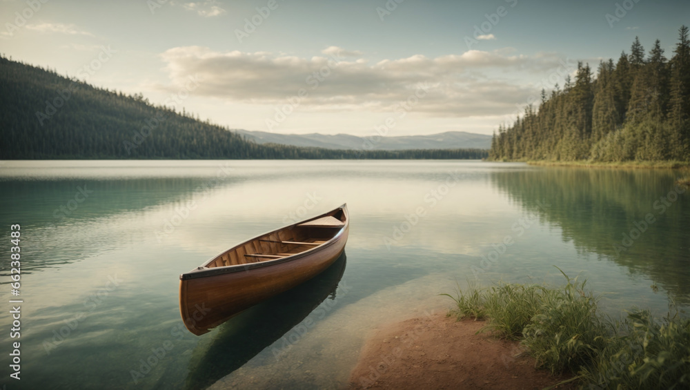 Tranquil Canoe on a Peaceful Lake