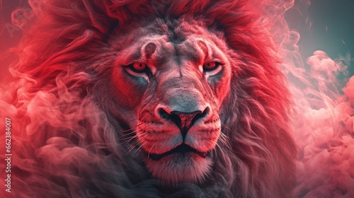 Red smokey background lion head beautiful picture Ai generated art